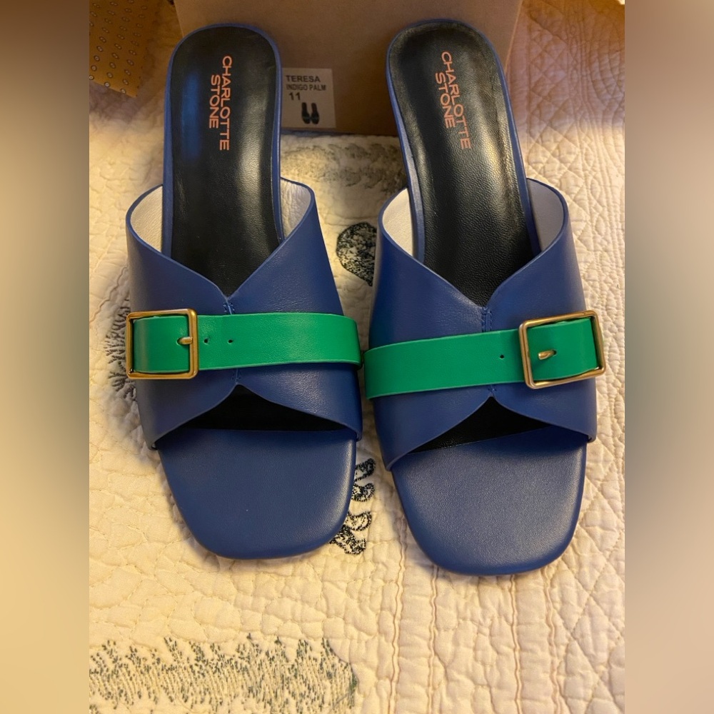 Charlotte Stone Teresa Wedge Sandals in Indigo Palm